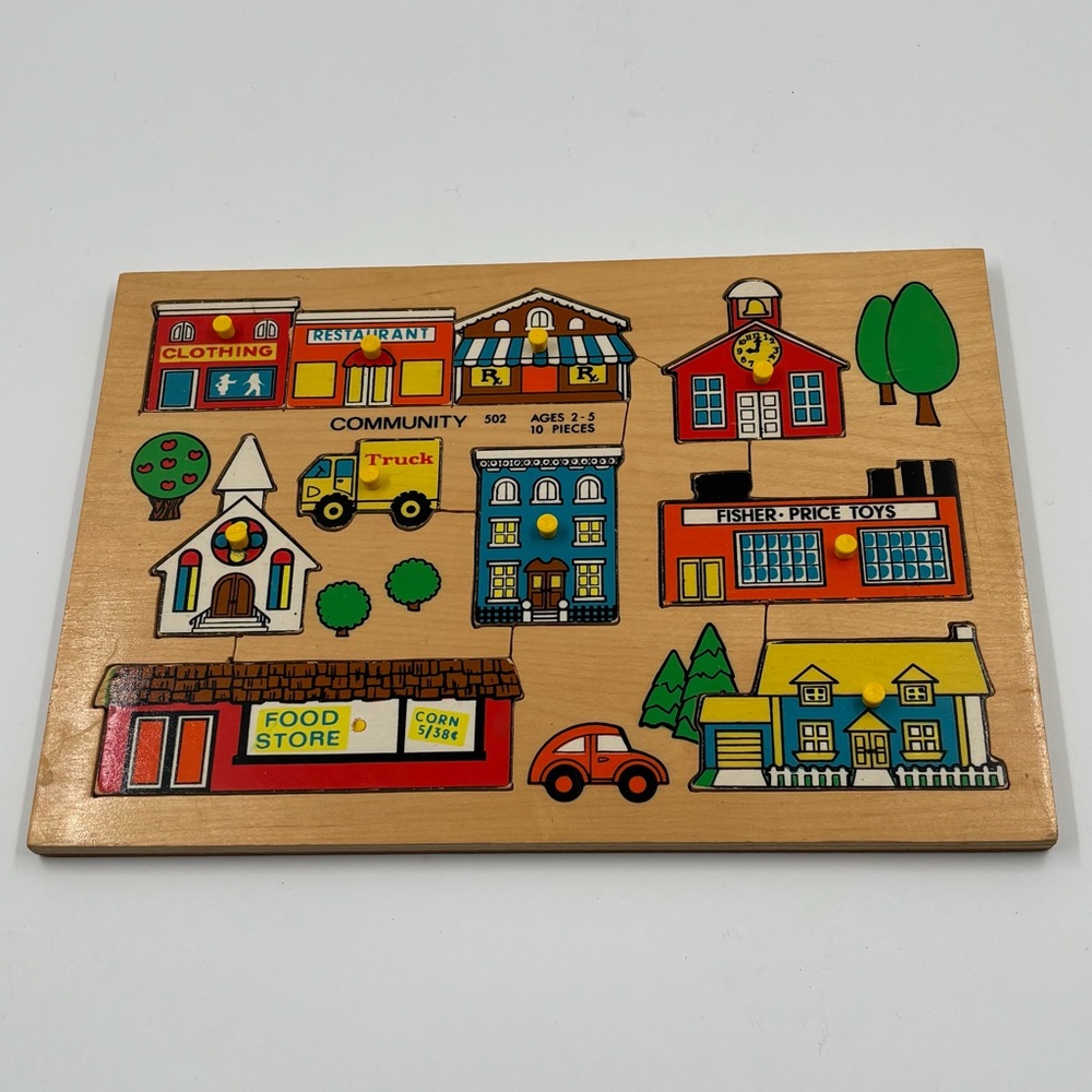 Vtg Fisher-Price Simplex Community 502 Pick-up & Peek Wood Puzzle Holland